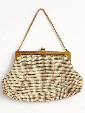 Vintage Whiting & Davis 1920s Cream Gold Evening Bag Mesh Beaded #2638